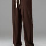 Brown Straight fit Pleated Pant with Drawstring