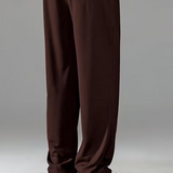 Brown Straight fit Pleated Pant with Drawstring