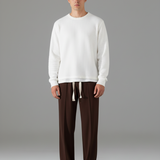 Brown Straight fit Pleated Pant with Drawstring