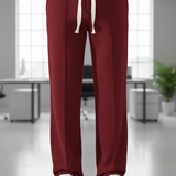 Mehroon Straight fit Pleated Pant with Drawstring