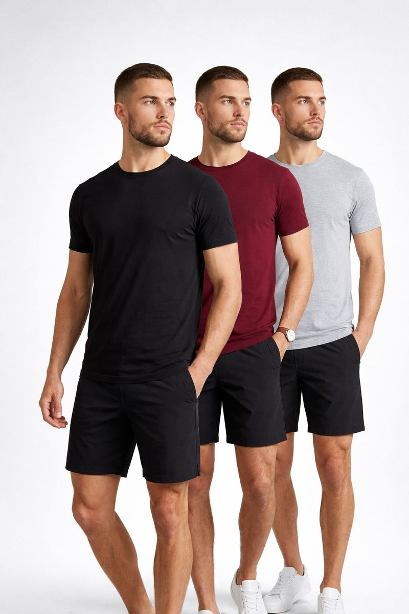Maroon, Black & Grey Pack Of 3 T-Shirt - Image 1