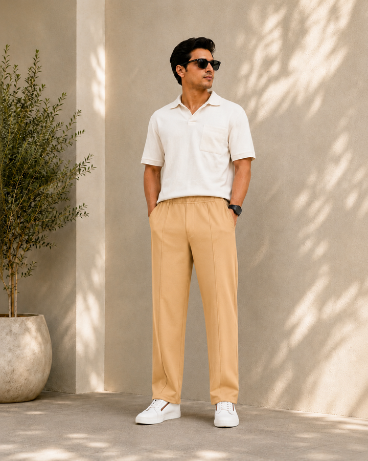 Relaxed Fit pant- With Drawstring Beige