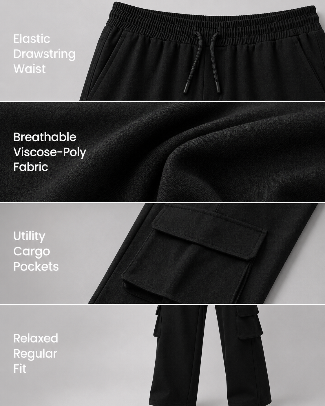 Relaxed Fit Cargo: Black