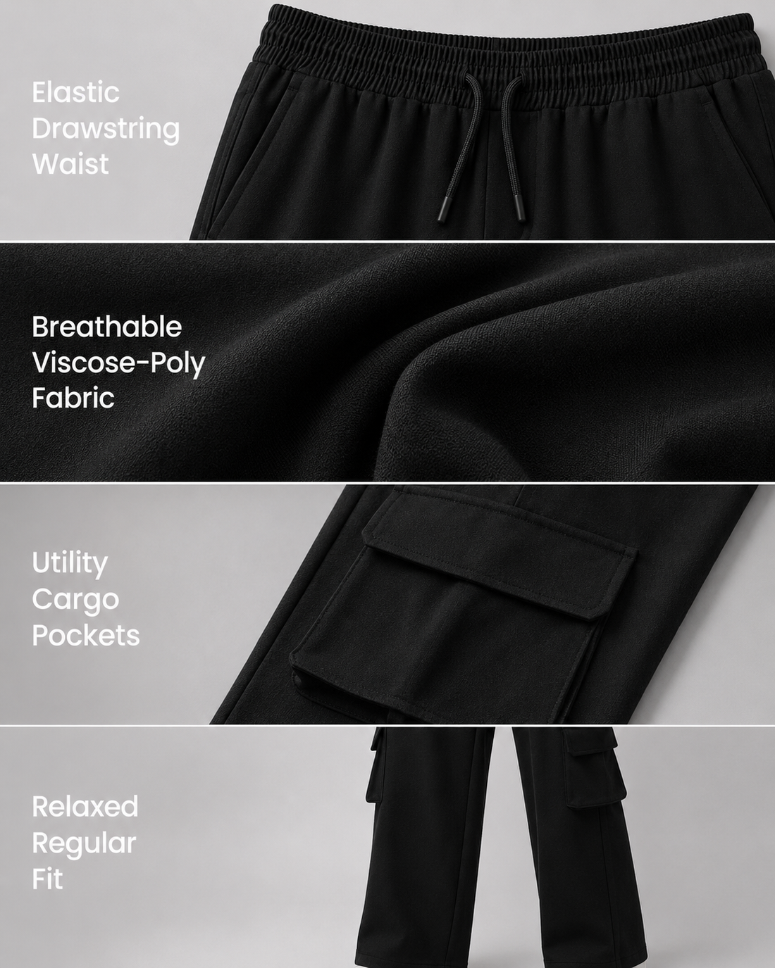 Relaxed Fit Cargo: Black