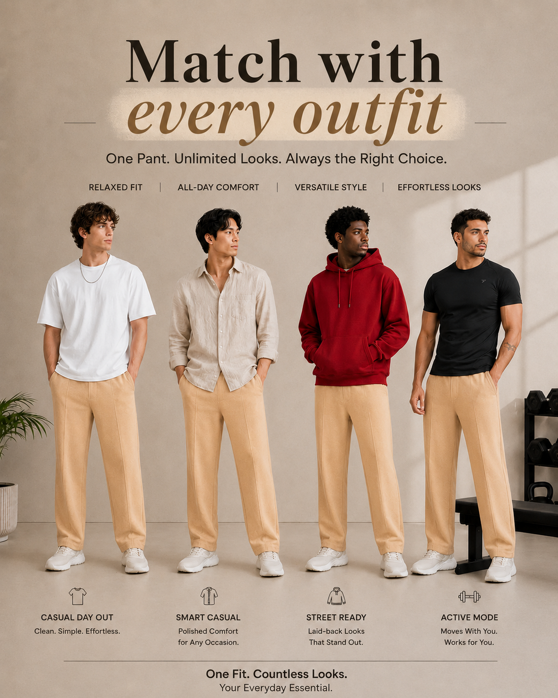 Relaxed Fit pant- With Drawstring Beige