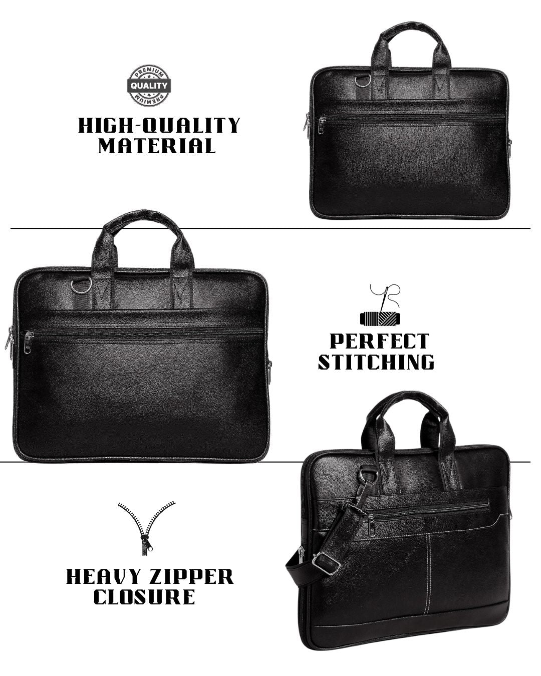 Heganwalk Premium Black Laptop Office Bag – Sleek, Durable & Functional