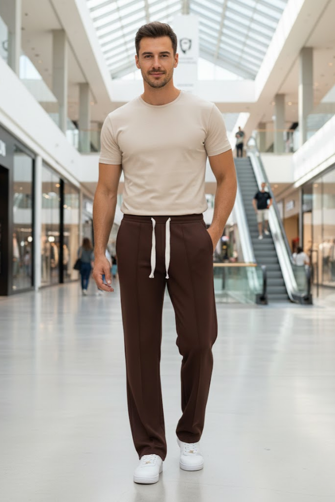 Korean fit Pleated Pant with Drawstring: Brown