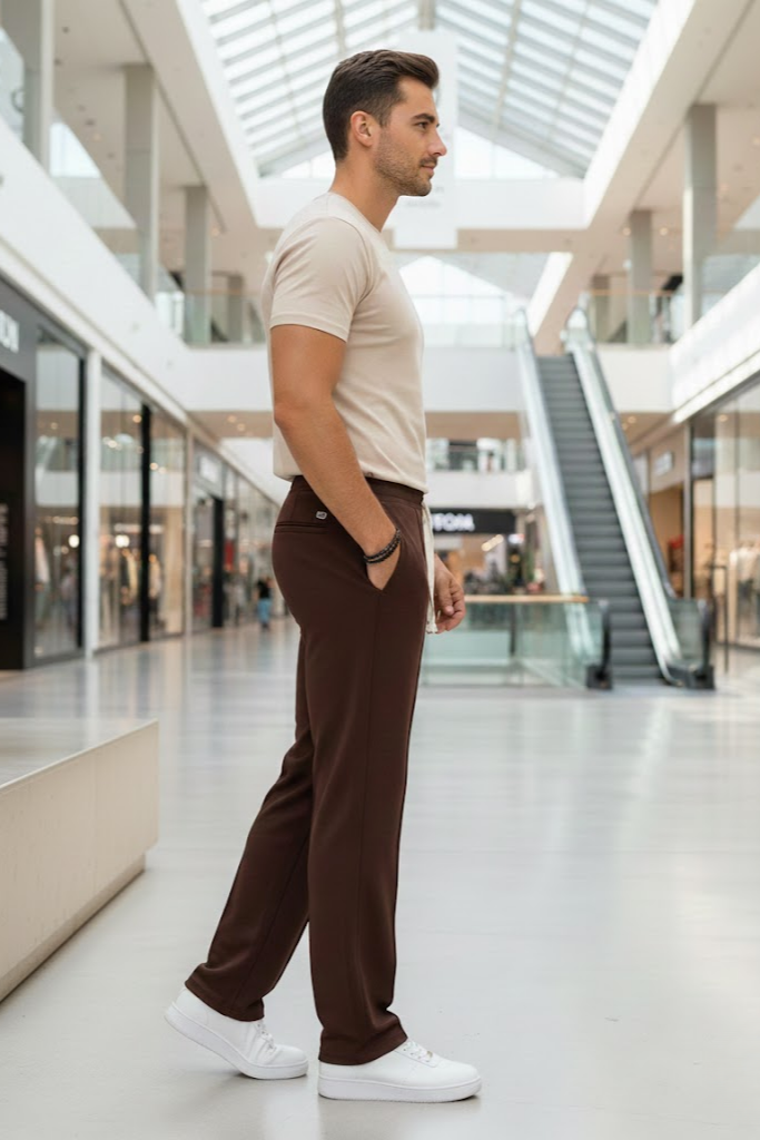 Korean fit Pleated Pant with Drawstring: Brown