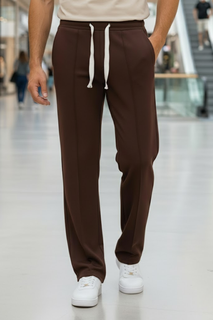 Korean fit Pleated Pant with Drawstring: Brown