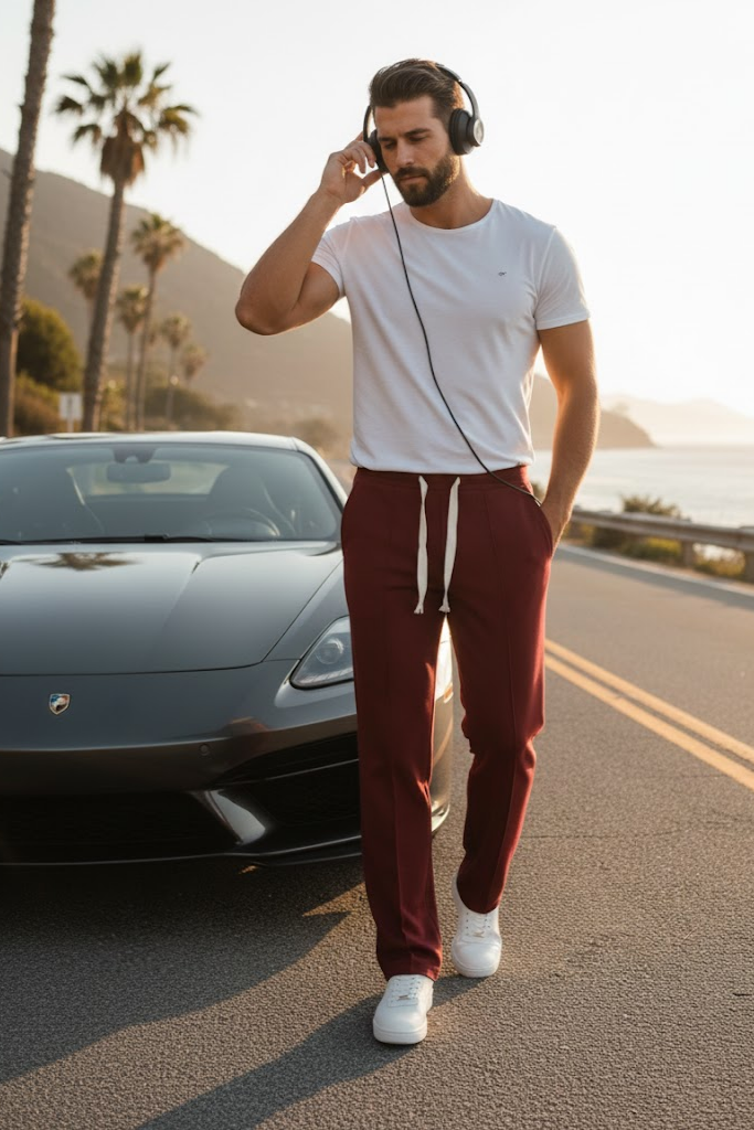 Korean fit Pleated Pant with Drawstring: Mehroon