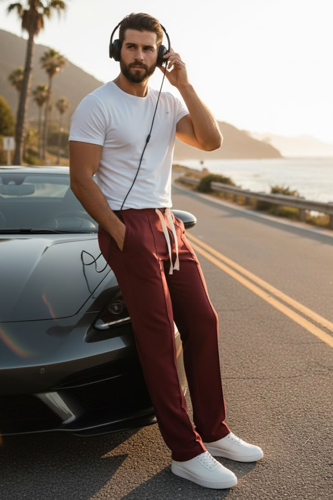 Korean fit Pleated Pant with Drawstring: Mehroon