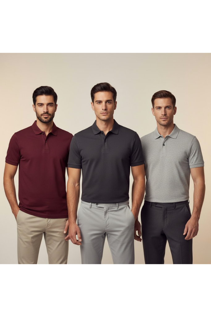 Heganwalk Men’s Polo T-Shirt – Pack of 3 (Maroon, Black, Grey)