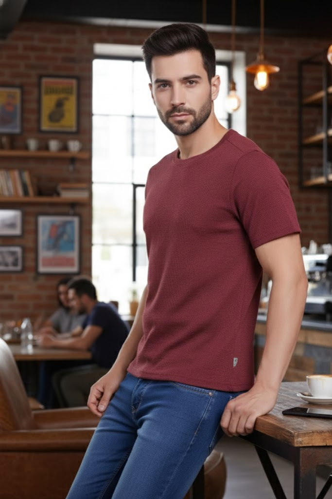 Waffle Mehroon T-shirt