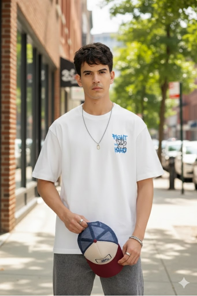 Fight Hard Panda Tshirt : White