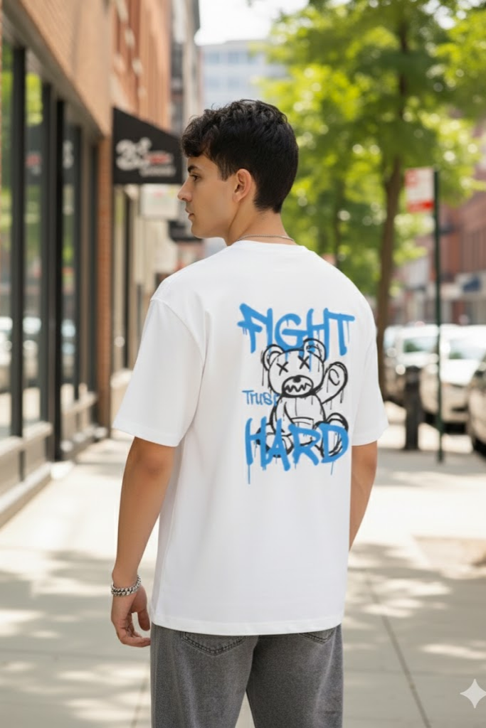 Fight Hard Panda Tshirt : White