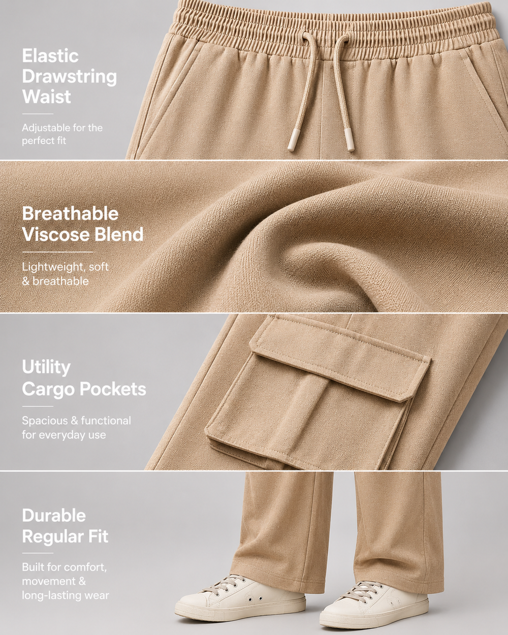 Relaxed Fit Cargo: Beige