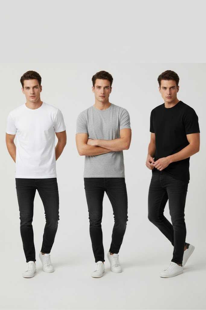 Grey, White and Black Pack Of 3 T-Shirt