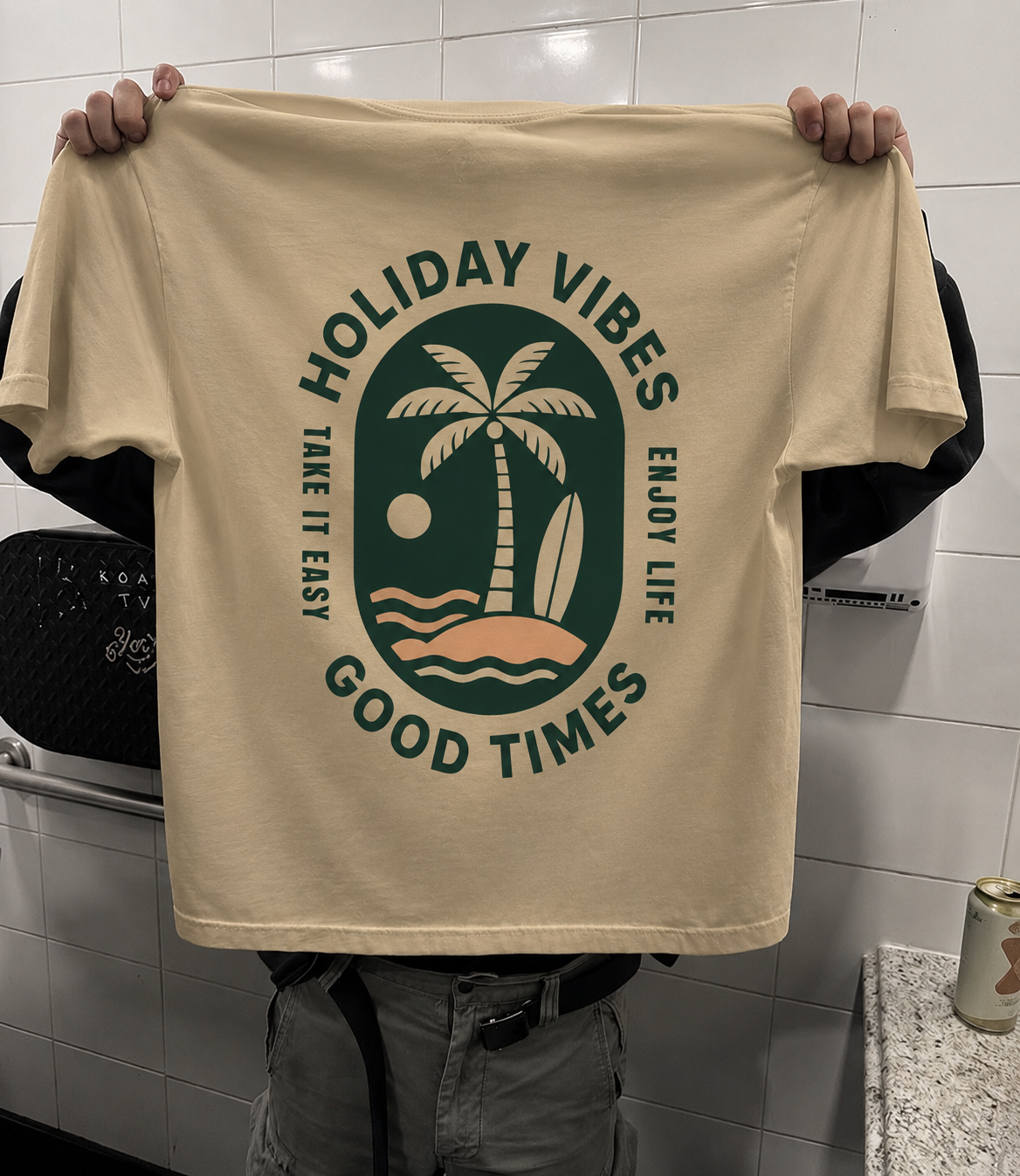 Holiday Vibes Beige Oversized T-shirt