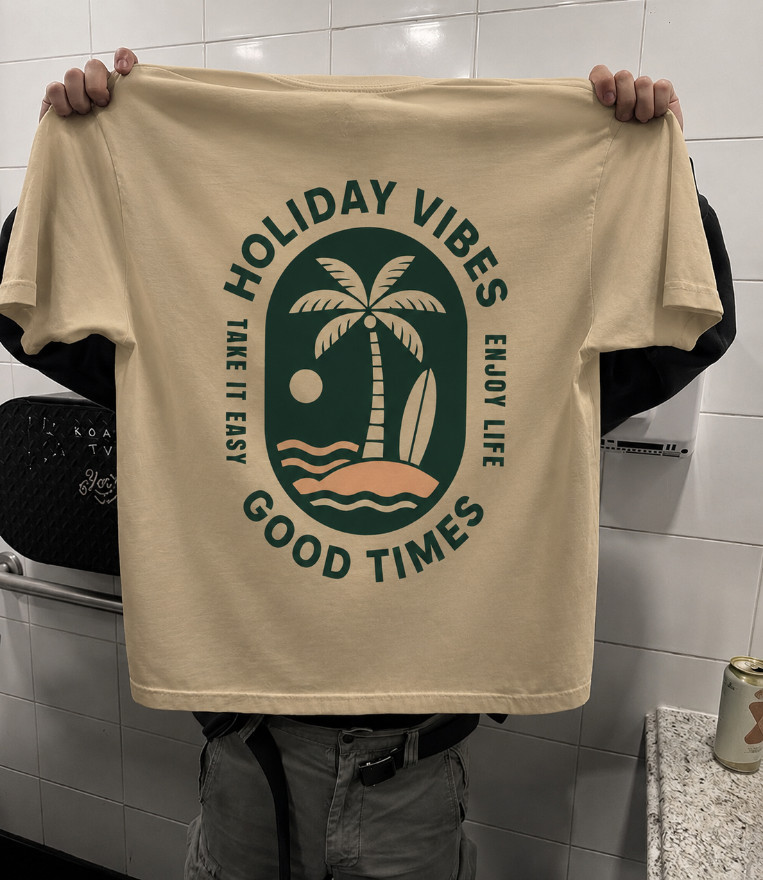 Holiday Vibes Beige Oversized T-shirt