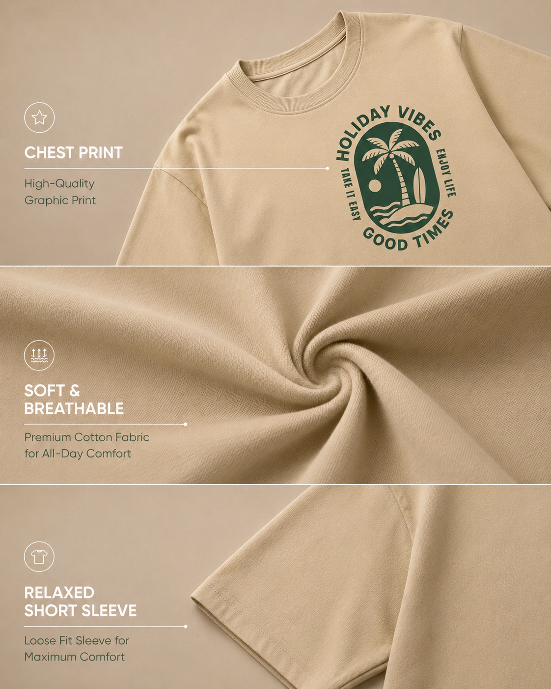 Holiday Vibes Beige Oversized T-shirt