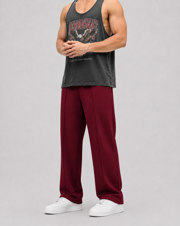 Korean fit Pleated Pant with Drawstring: Mehroon