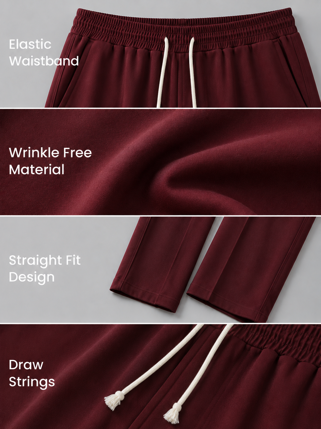 Korean fit Pleated Pant with Drawstring: Mehroon
