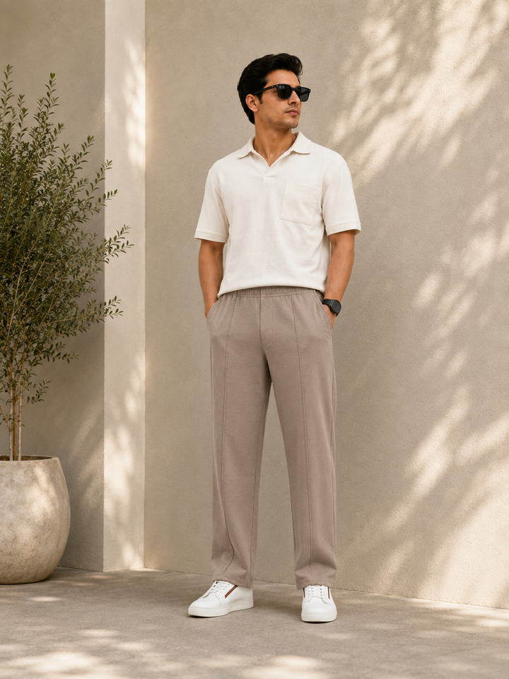 Relaxed Fit pant- With Drawstring Beige