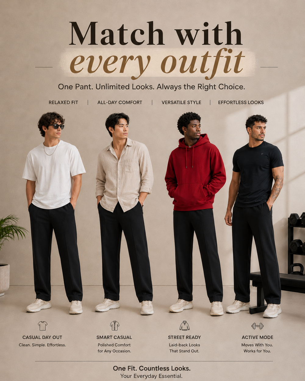 Relaxed Fit pant- With Drawstring Black