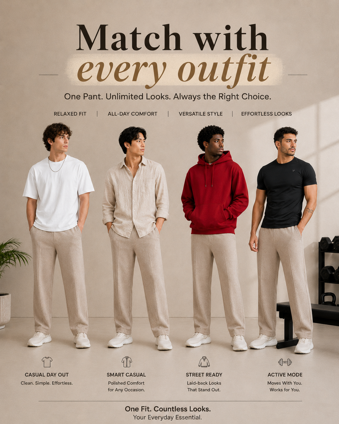 Relaxed Fit pant- With Drawstring Beige