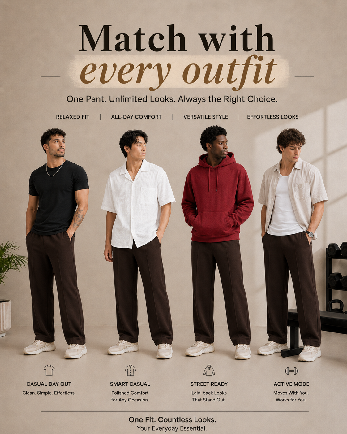 Relaxed Fit pant- With Drawstring Brown