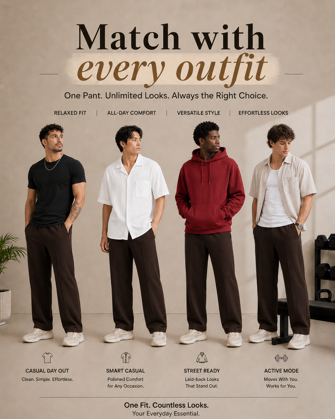 Relaxed Fit pant- With Drawstring Brown