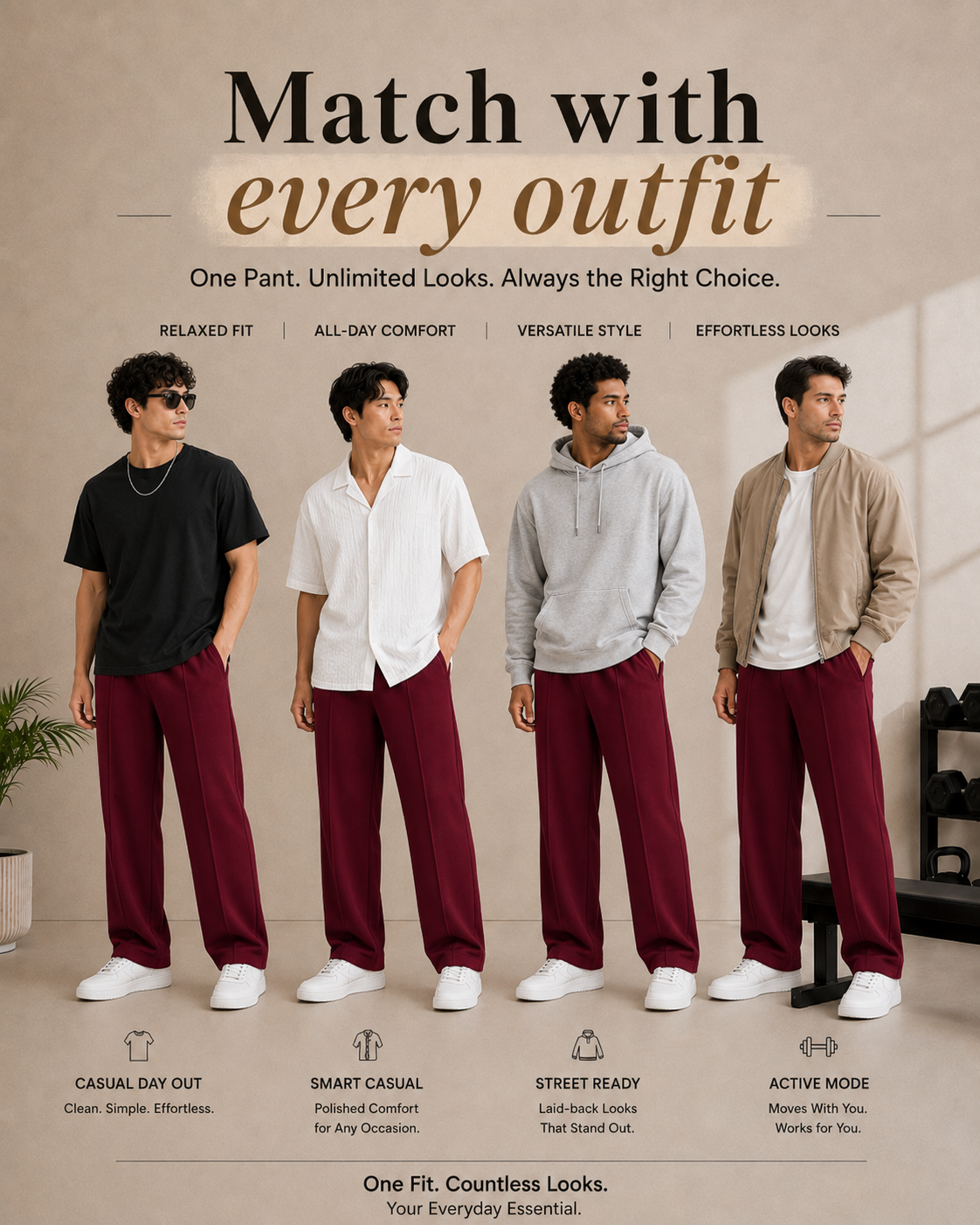 Korean fit Pleated Pant with Drawstring: Mehroon