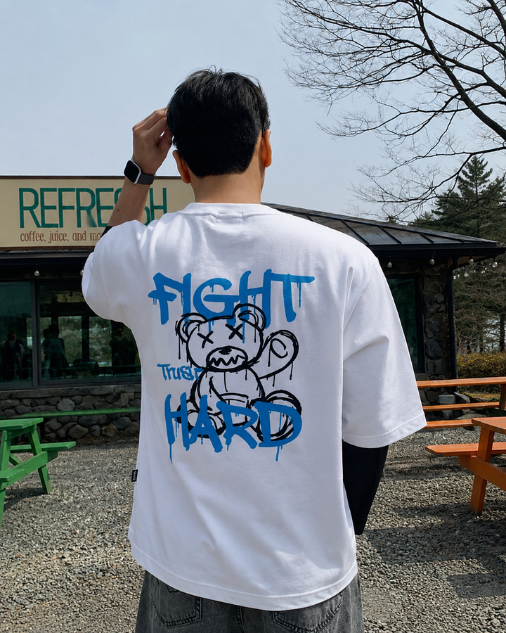 Fight Hard Panda Tshirt : White