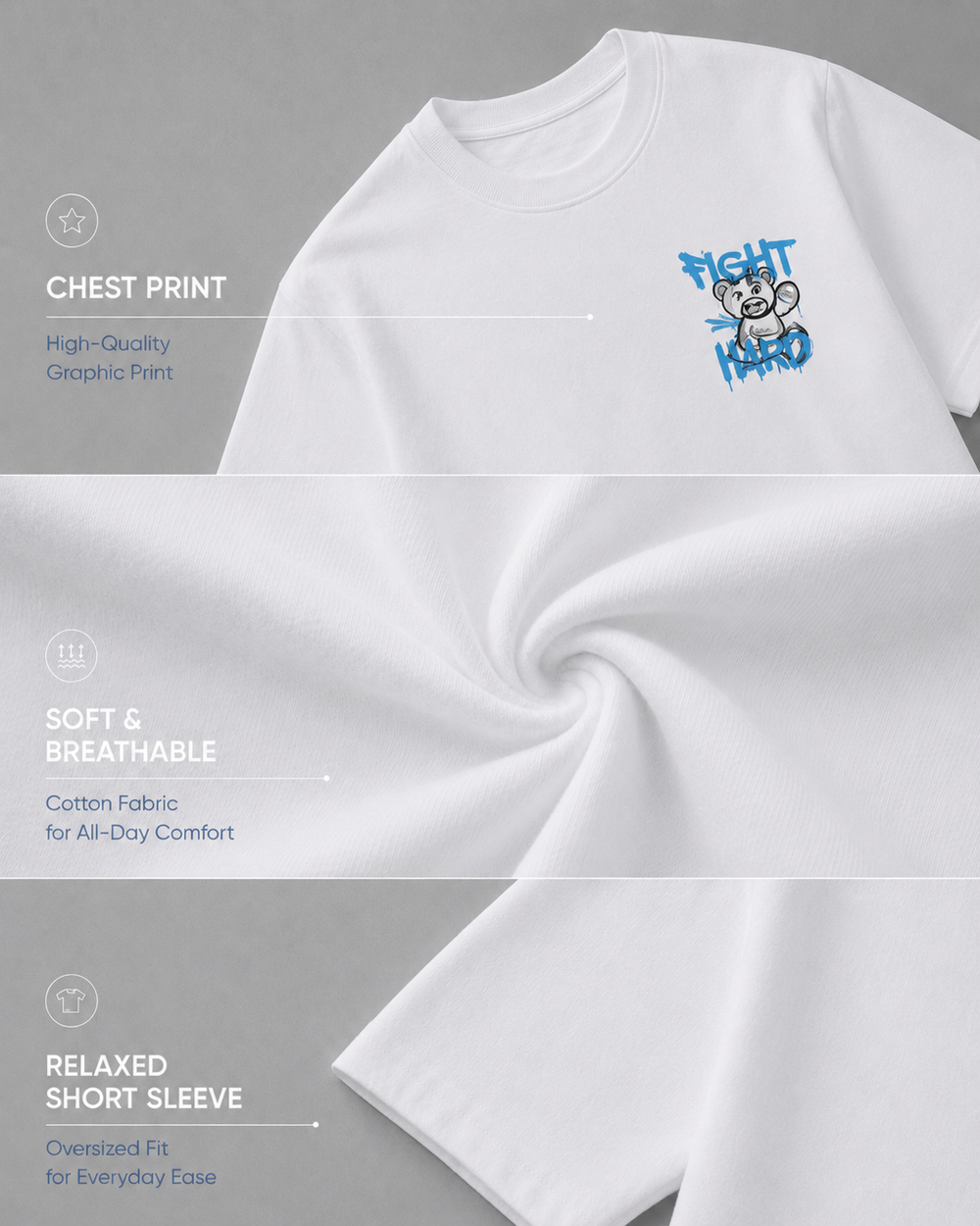 Fight Hard Panda Tshirt : White