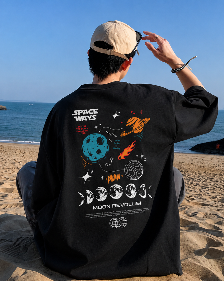 Space Ways Black Oversized T-shirt