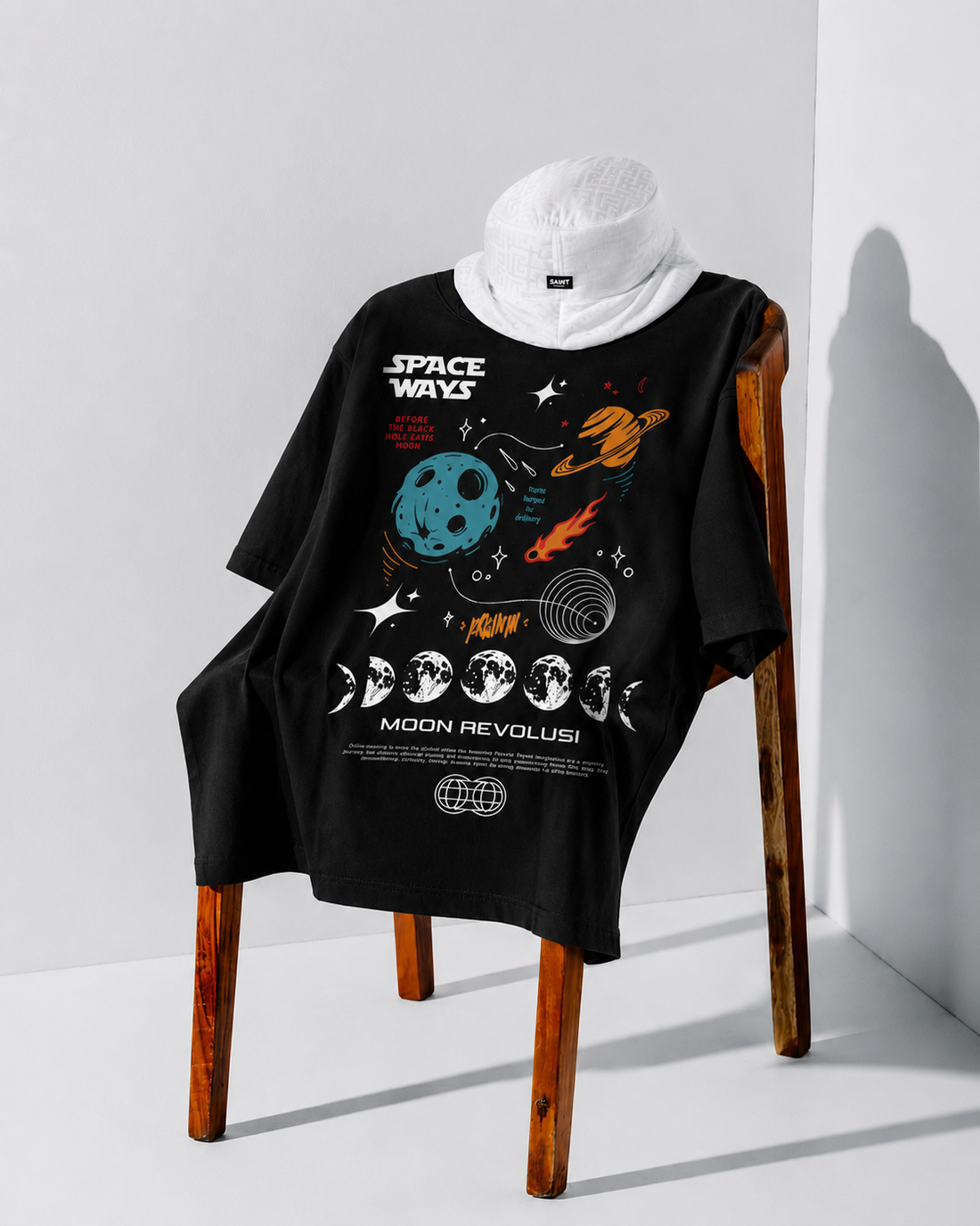 Space Ways Black Oversized T-shirt