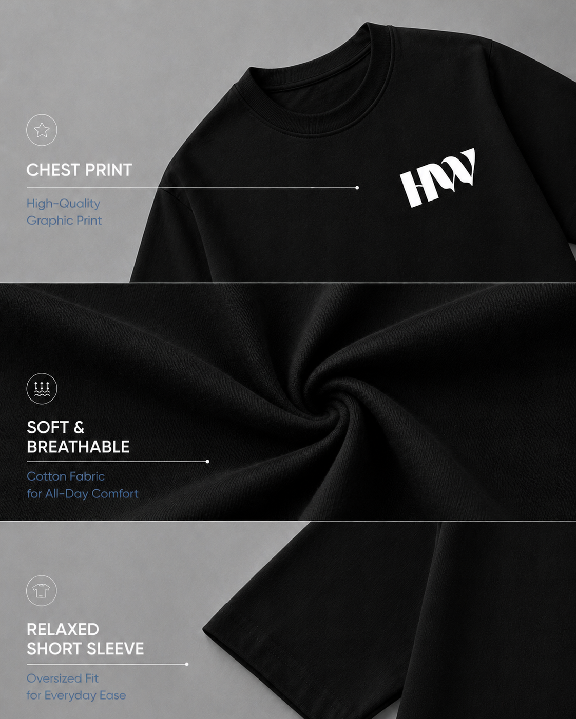 Space Ways Black Oversized T-shirt