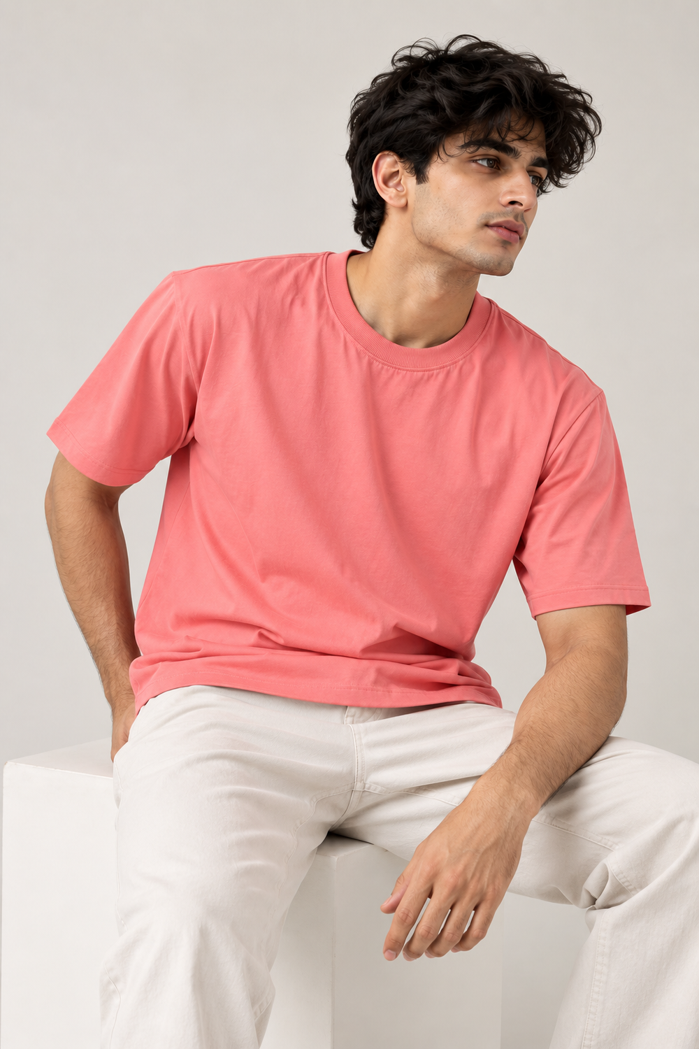 Solid Pink Regular fit- T-shirt