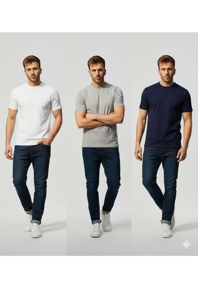 Navy, Grey & White 3 Pack  T-Shirts