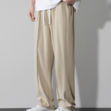 Beige Straight fit Pleated Pant with Drawstring