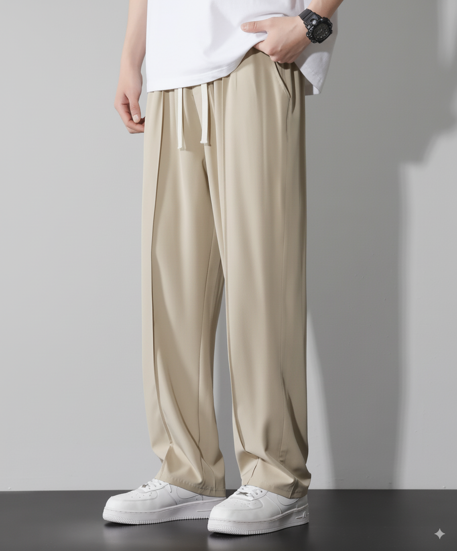Korean fit Pleated Pant with Drawstring: Beige
