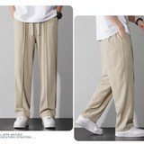 Beige Straight fit Pleated Pant with Drawstring