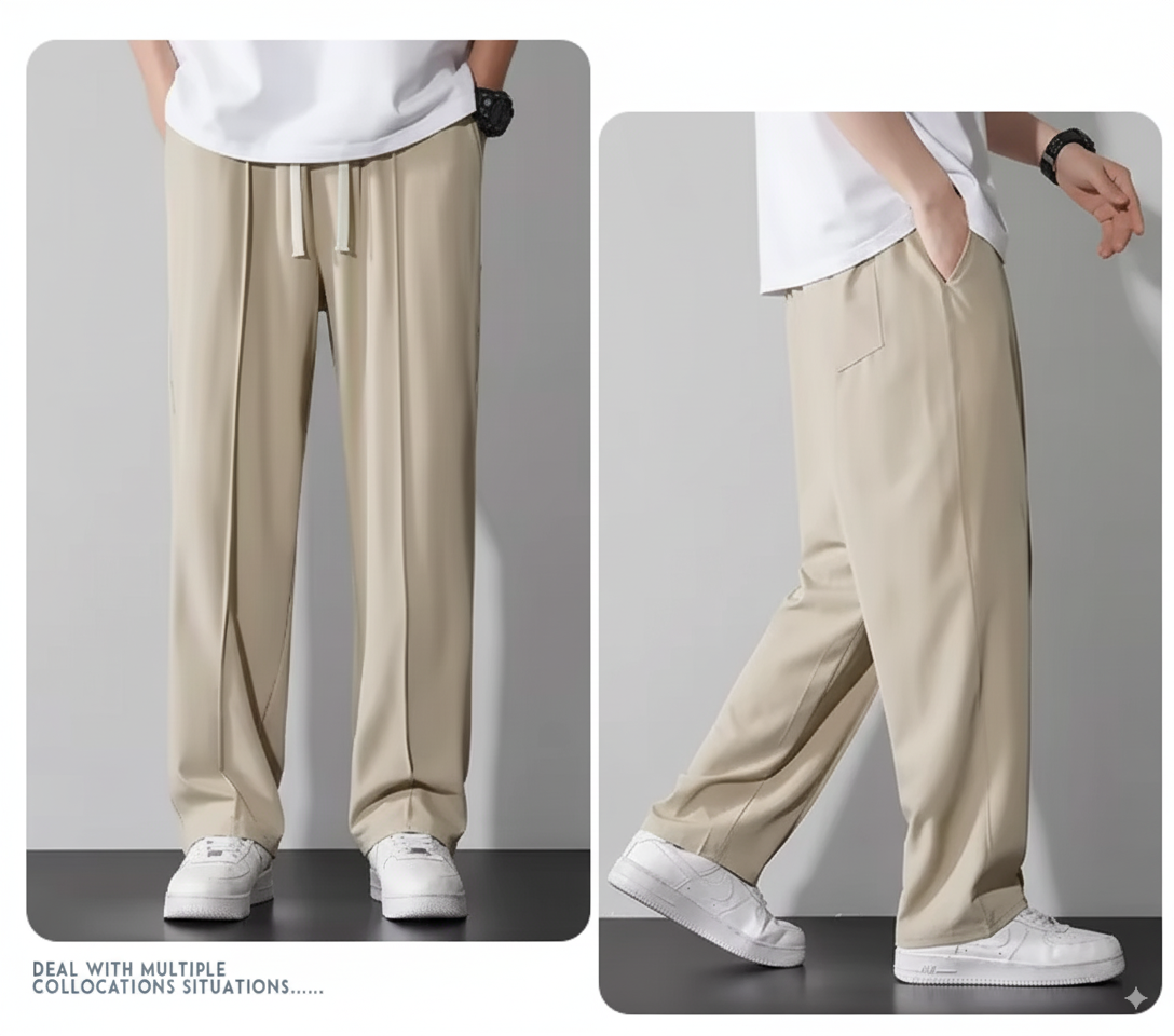 Korean fit Pleated Pant with Drawstring: Beige