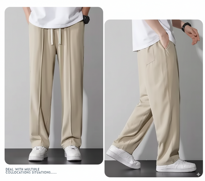 Korean fit Pleated Pant with Drawstring: Beige