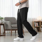 Black Straight fit Pleated Pant with Drawstring