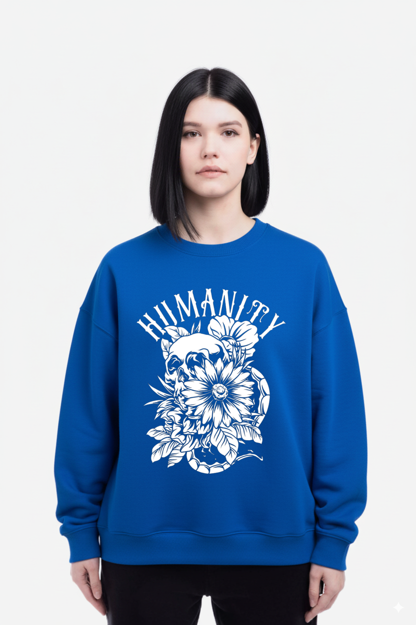 Oversized Crew Neck Sweatshirt: Blue Humanity