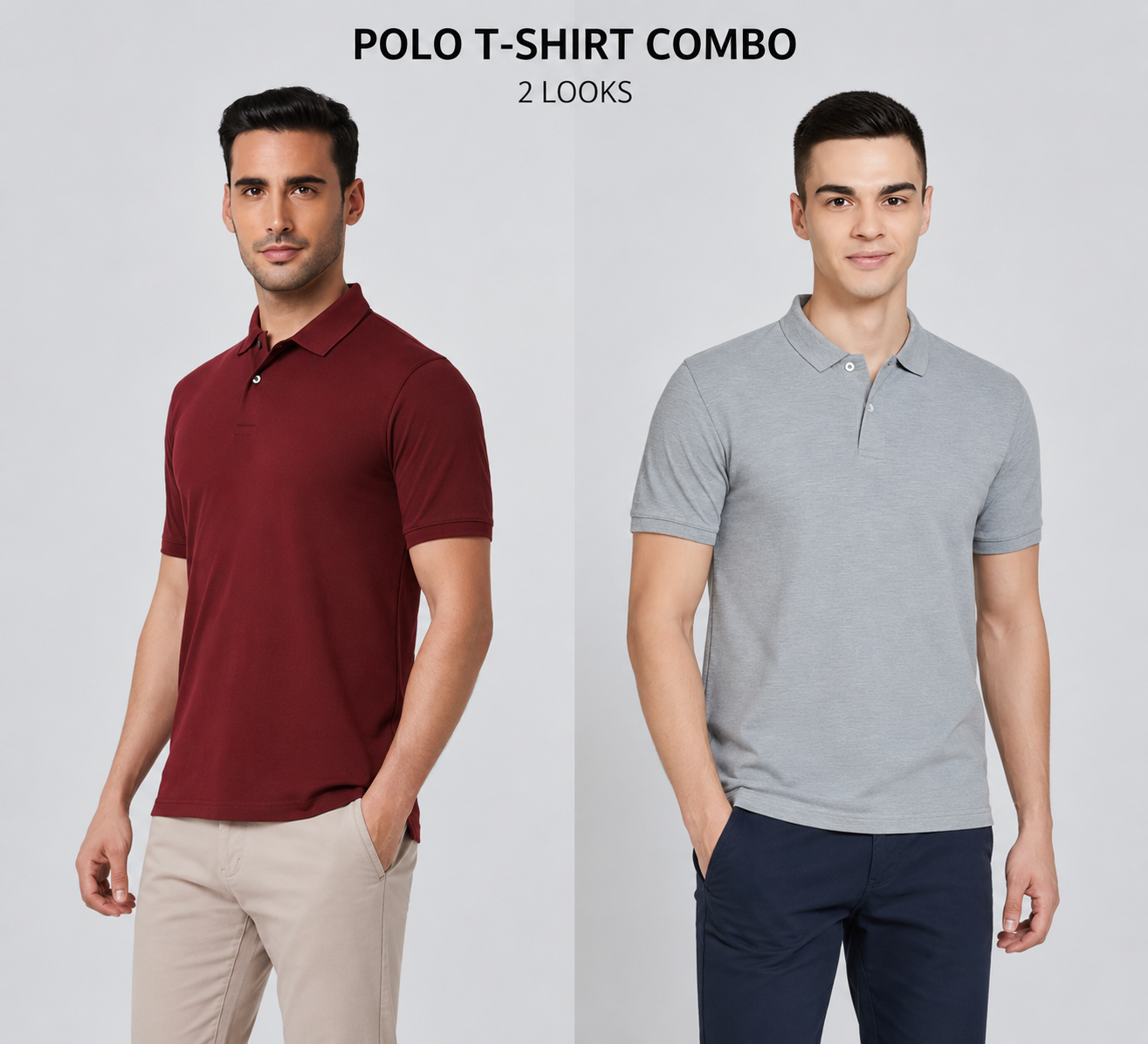 Heganwalk Men’s Polo T-Shirt – Pack of 2 ( Mahroon, Grey )