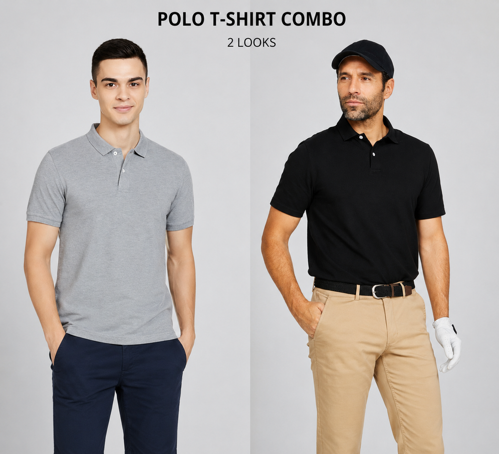 Heganwalk Men’s Polo T-Shirt – Pack of 2 ( Black, Grey )