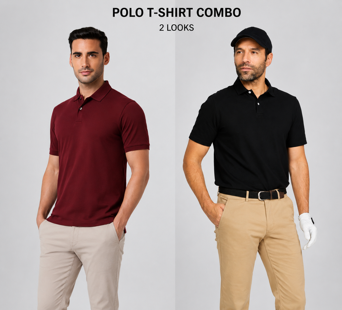 Heganwalk Men’s Polo T-Shirt – Pack of 2 ( Mahroon, Black )