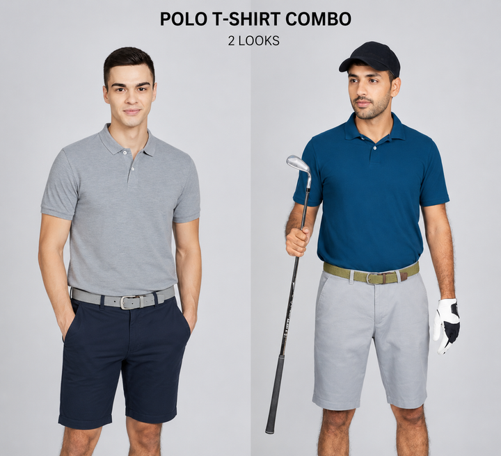 Heganwalk Men’s Polo T-Shirt – Pack of 2 ( Grey,Teal Blue )